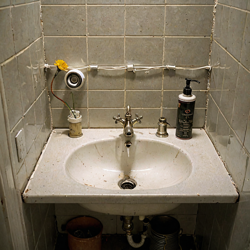 AI-generated surreal art for: Conduit tape and porcelain sink