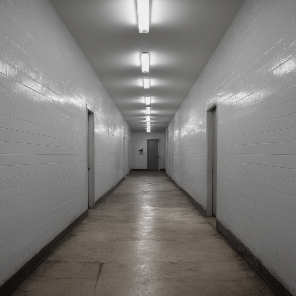 AI-generated surreal art for: Cold Light Utility Corridor