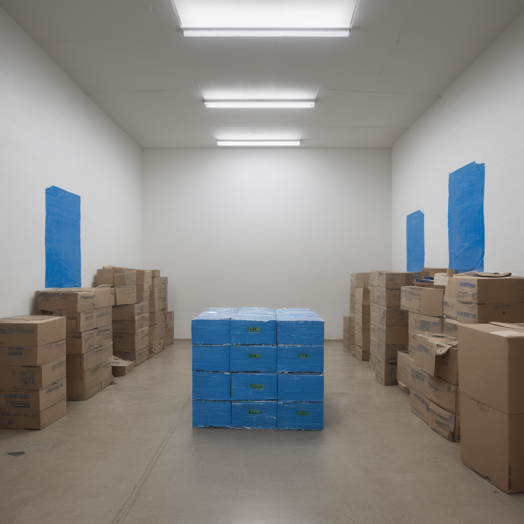 AI-generated surreal art for: Blue Tape On Empty Boxes