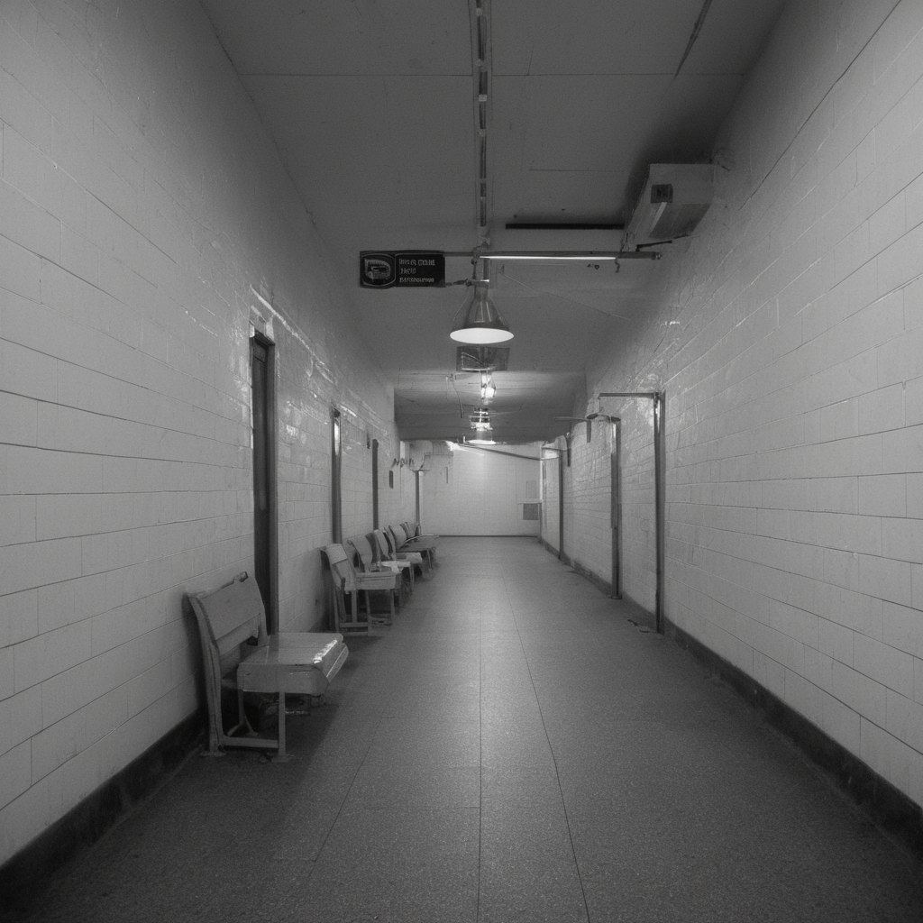 AI-generated surreal art for: Trays Waiting in the Corridor