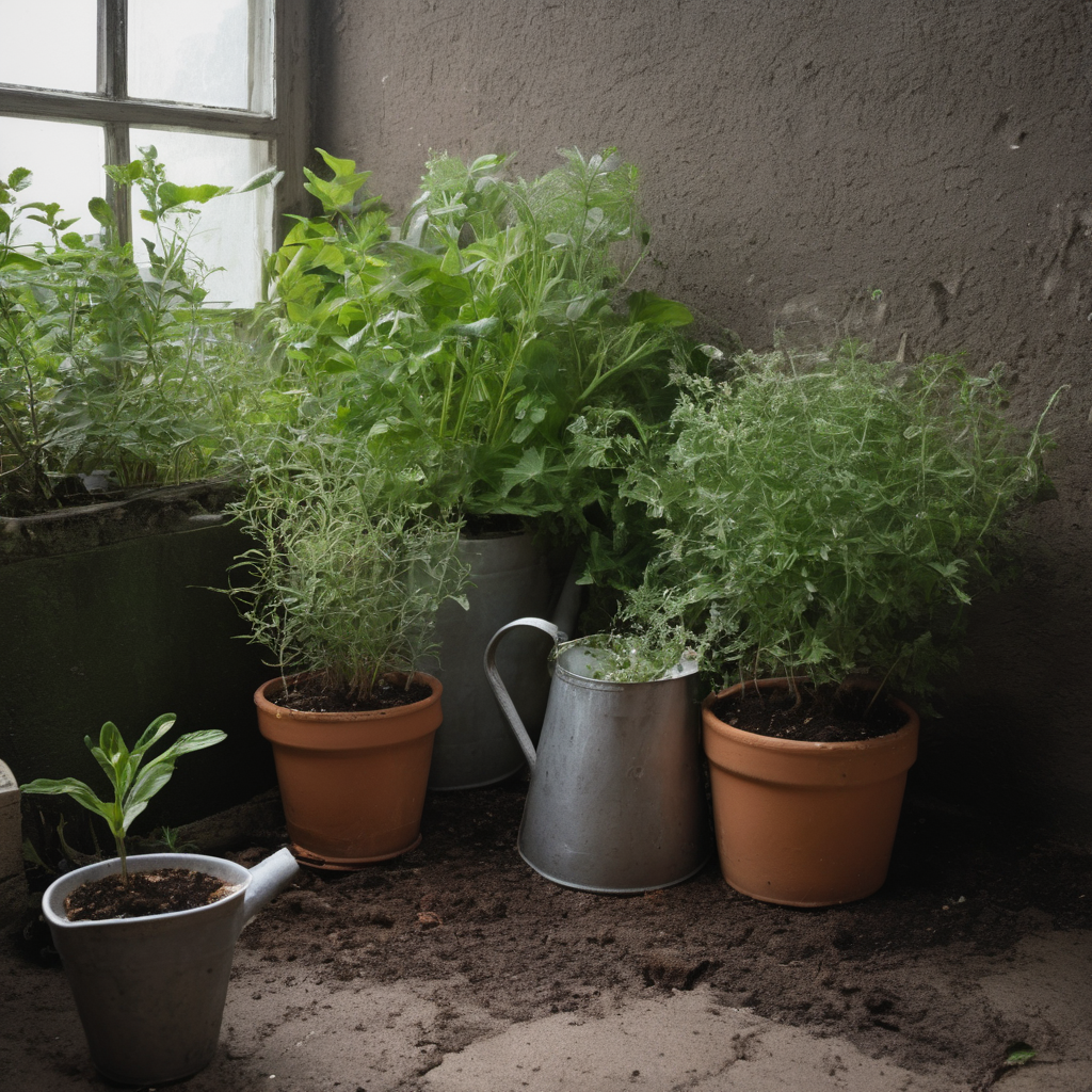 AI-generated surreal art for: Herb Pots At Dusk