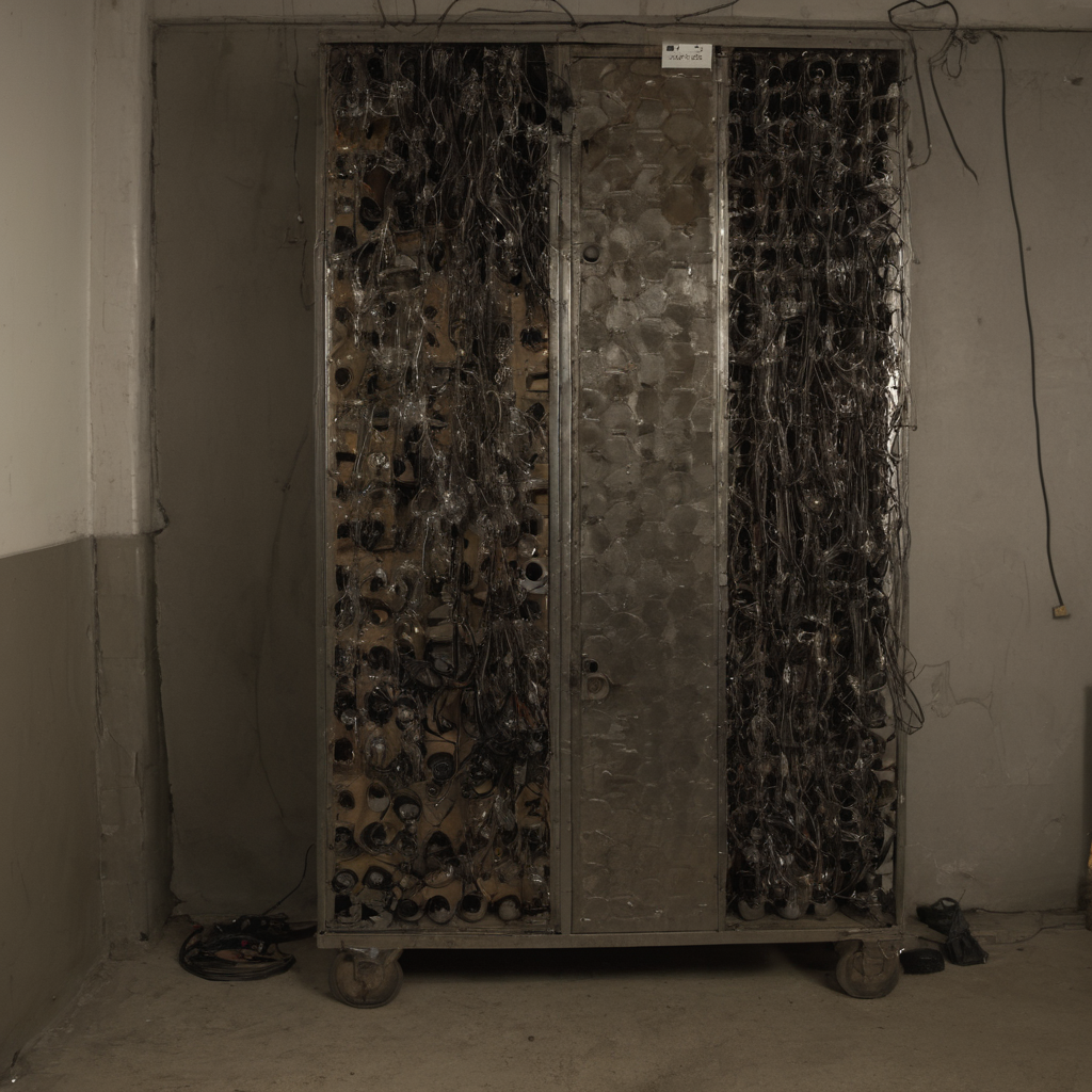AI-generated surreal art for: Wiring Spools Near Dawn