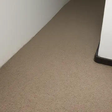 Rolled industrial carpet mat in Sublevel maintenance corridor. A routine deep clean and inventory check. Wet sheen on linoleum seams