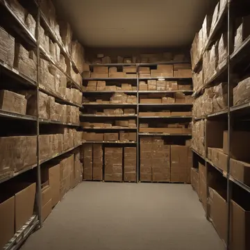 Cardboard boxes and packing peanuts in Retail supply closet. Inventory is being organized for an unexpected return shipment. Crushed yellow packing peanuts