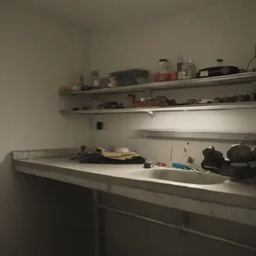 Rolls of industrial tape and cable ties in Utility room adjacent to back office. A night operator is organizing supplies left out after closing. Dust film on unused spools