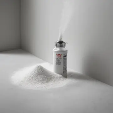 The porcelain sugar dispenser in Utility kitchen corner. A single, perfect line of spilled granulated sugar runs from the base to the counter lip. White porcelain dust