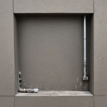 A stack of unused plastic conduit fittings in Municipal utility access panel. The fittings are arranged haphazardly on a damp concrete ledge. Grime streaks on the panel seams
