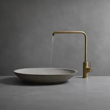 A small ceramic fountain fixture in Utility sink corner. The water runs, but requires two distinct button presses to maintain flow. Damp porcelain edges