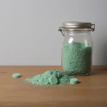 Glass jar of complimentary mints in Small office breakroom corner. The jar is positioned on a counter, and the mints inside appear to subtly shift their arrangement when not...