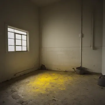 A stack of empty cardboard moving boxes in Utility room near industrial laundry. The room is emptying out after the end-of-day cleaning crew has left. Damp concrete floor stains
