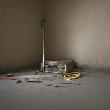 A rolling toolbox in Utility room corner. Maintenance crew performing routine adjustments to a fixture. Dust film on metal surfaces