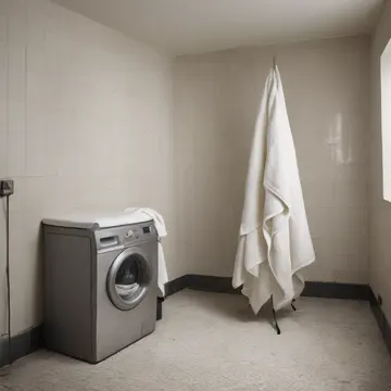 Stack of folded linens in Laundry utility room corner. A caretaker is arranging towels and bedding after an unexpected system refresh. Slight damp scent of detergent
