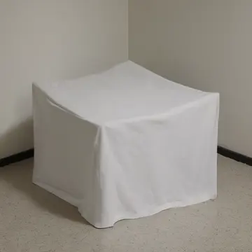 Mismatched white sheet in Staff linen room corner. Operator is folding linens for end-of-day storage. Dusty floor grout lines