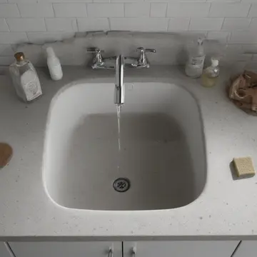 Soap foam accumulation in Utility sink room. The foam gathers into the shape of forgotten tasks. Grey porcelain sink basin