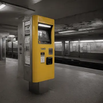 Ticket dispenser machine in Subway platform ticketing kiosk. A single, unused ticket is repeatedly ejected into the slot. Faded yellow warning striping