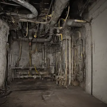 Utility cart with disassembled paneling in Service hallway adjacent to mechanical room. A night operator is making minor adjustments to an HVAC unit, finding repeated points of...