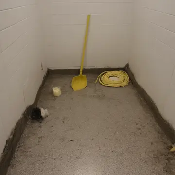 A stack of laminated procedure guides in Staff break room utility corner. The cleaning crew is finishing up, leaving behind residual order. Yellowed caution tape near a sink