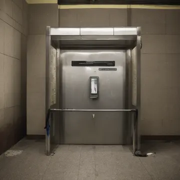 Overstuffed duffel bag in Subway platform entrance vestibule. A commuter is struggling to pass through the narrow turnstile area. Scuffed rubber soles on tile floor