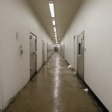 A stack of industrial detergent boxes in Utility corridor next to laundry machines. The night operator is inspecting routine maintenance leaks after hours. Chrome drip tray under...