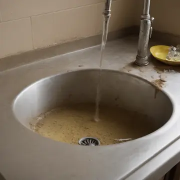 A slow, oily leak from under the faucet in Kitchen utility sink. The homeowner is attempting to seal the drip with plumber's putty. Yellowed grout lines