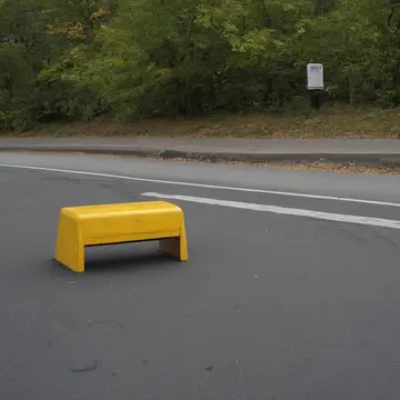 Overturned plastic bin in Station corner bench. A bus shelter waiting area where a small object is repeatedly moved back into place. Scuffed concrete floor