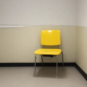 Row of identical vinyl chairs in Small municipal waiting room. Waiting for an unseen appointment after hours. Yellowed vinyl seams