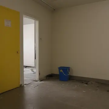 A stack of labeled plastic storage bins in Utility closet off main hall. The room is arranged for an anticipated arrival, but the central object counts the number of times it has...