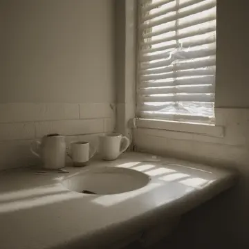 A stack of printed notes and receipts in Kitchen counter beside a utility sink. Someone repeatedly smoothing out the edges of a single document. Damp porcelain sink basin