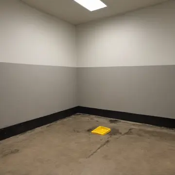 A stack of unused cleaning supplies in Small municipal waiting room. Routine cleanup after an unexpected downpour. Damp porcelain sink basin