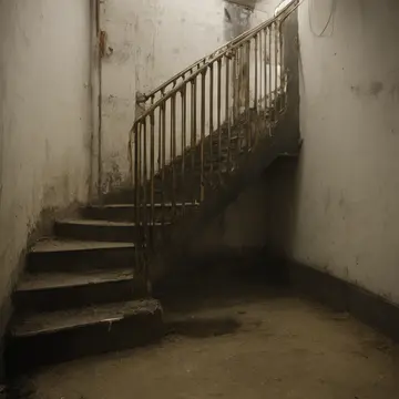 The brass railing's counting mechanism in Sublevel stairwell landing. An empty, quiet space observed after closing hours. Grime accumulation on the handrail