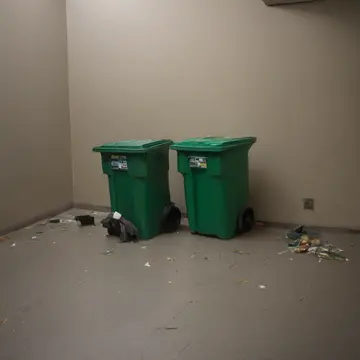 Employee return bin in Lobby circulation area. Staff are straightening items inside the bin for closing inventory. Stacked cardboard boxes
