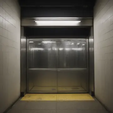 Key rack in Subway turnstile vestibule. A commuter waits for the train, noticing the key rack's count. Faded yellow transit map poster