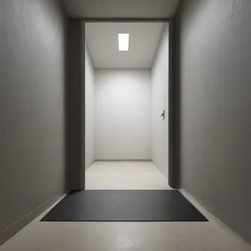 Rubber doorstop in Institutional hallway entrance. The door is repeatedly forced open by an unseen force. Rubber compression mark