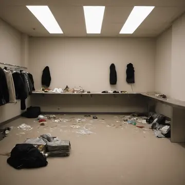Mannequin torso draped with plastic garment bag in Department store fitting room staging area. A customer is supposed to try on an item, but the routine has stalled and the...