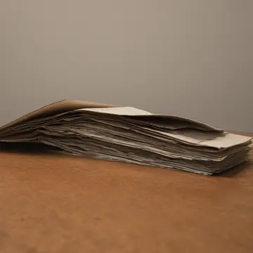 Stack of Form 3B Labels in Municipal Records Office Desk. A stack of labels, awaiting sorting, subtly shifts and settles into a non-standard angle. Faded gray manila folder corner