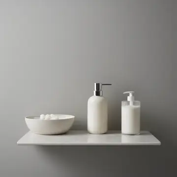 Toothbrush holder in Master bathroom counter. Routine brushing preparation interrupted by an object counting. Slightly damp counter surface