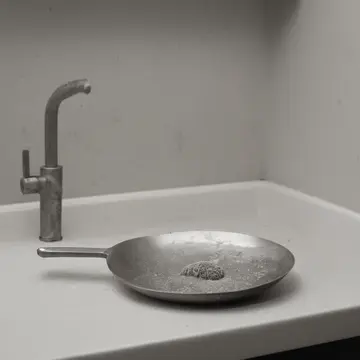 A stack of metal spoons in Kitchen break room corner. The spoons are gathered near a drying rack, waiting to be put away. Damp porcelain sink