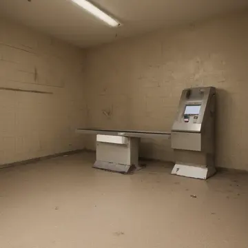 Rubber doorstop in Retail checkout counter staging area. A customer is leaving, and the door repeatedly swings inward. Scuffed beige tile floor