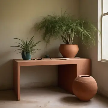 Pothos plant in Corner office credenza. The plant is subtly tilting toward an unread physical mail stack. Dust motes suspended in afternoon light