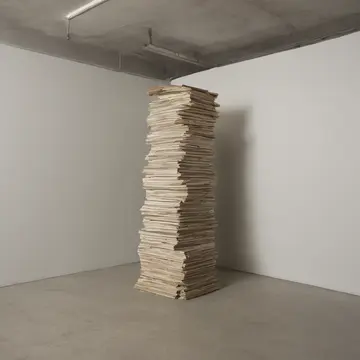 A stack of unlabeled forms in Suburban utility closet. The forms are being meticulously sorted by size and weight. Yellowed adhesive tape residue