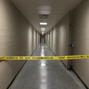 Yellow caution tape in Sublevel maintenance corridor. A repair crew is systematically taping off an access point that keeps reopening. Dust layer on metal conduit
