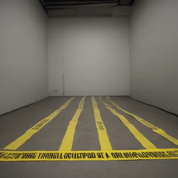 Pallet stack and tape line in Stockroom staging area. The final boxes are being staged for overnight shipment. Yellow warning tape