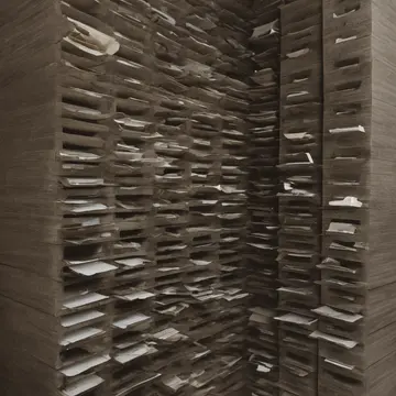 Unsorted Manilla Folders in Card Filing Cabinet Alcove. A clerk is methodically organizing old tax records. Dust motes suspended in weak overhead light