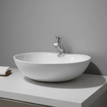 Toothbrush holder in Bathroom counter. Morning routine interrupted by misalignment. White porcelain sink basin