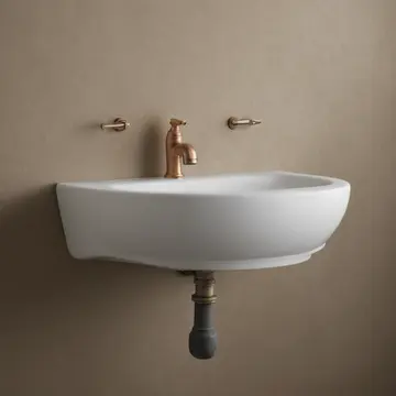 Copper faucet assembly in Utility sink room. A temporary clamp holds the main pipe in place after a leak. Wet porcelain basin