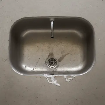 Industrial wash basin in Utility sink room. A routine cleaning process interrupted by damp air and static charge. Water droplets clinging to chrome taps