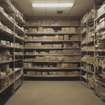 Industrial label printer in Utility room off main hallway. Inventory clerk is labeling boxes waiting for an unscheduled shipment. Stack of cardboard moving boxes